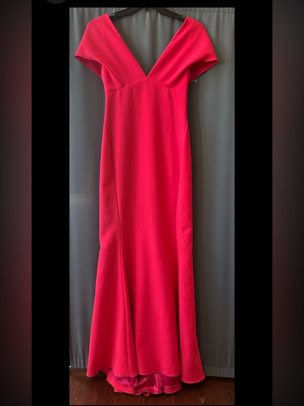 Amsale Flutter Sleeves Crepe Gown, Sz 4, New,$1250, Red With Pink Shade - Picture 5 of 13